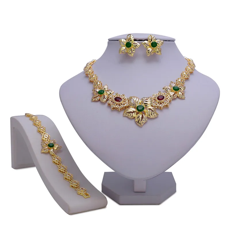 

2018 Fashion Big Nigerian Wedding African Beads Jewelry Sets Crystal Dubai Gold Color Jewelry Sets For Women Costume Design
