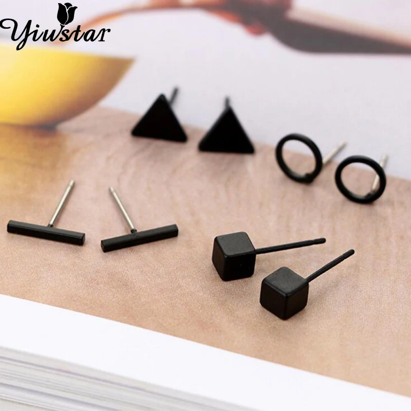 

4pcs T Bar Earing Square Earrings Round Earring Triangle Stud Earings for Women Bitty Mine Personalized Jewelry Christmas Gifts