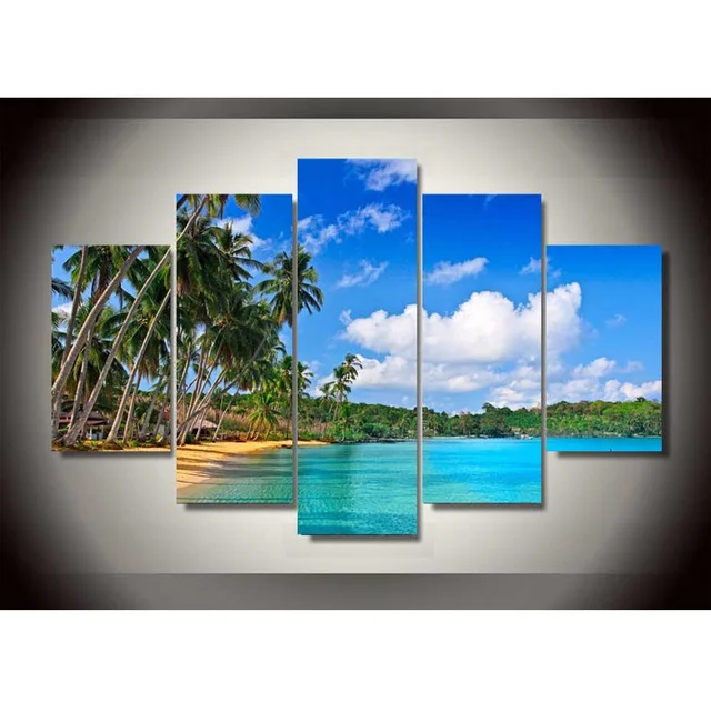 5 Piece Canvas Art Sea Blue Sky Beach Style Painting On Giclee Print 5 Piece Canvas Art Sea Blue Sky Beach Style Painting On Giclee Print Set Decoration For Home Living Room C 849 In Calligraphy From