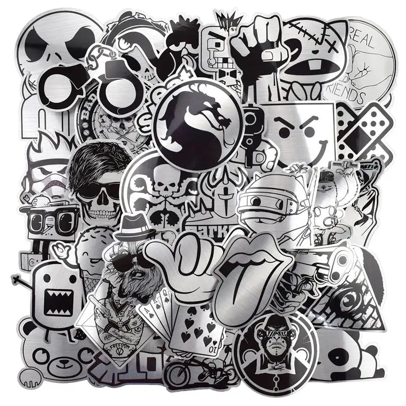 Black White Stickers Metal, Sticker 50 Pcs Black White