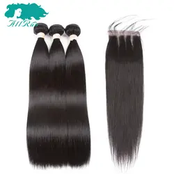 Allrun прямые волосы для наращивания 100% перруке cheveux humain Связки с закрытием 3 пучки перуанские волосы с закрытием не Реми