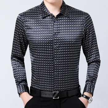 

The New Men's Business Long Sleeved Silk Shirt 92% Silk Noniron Plaid Shirt