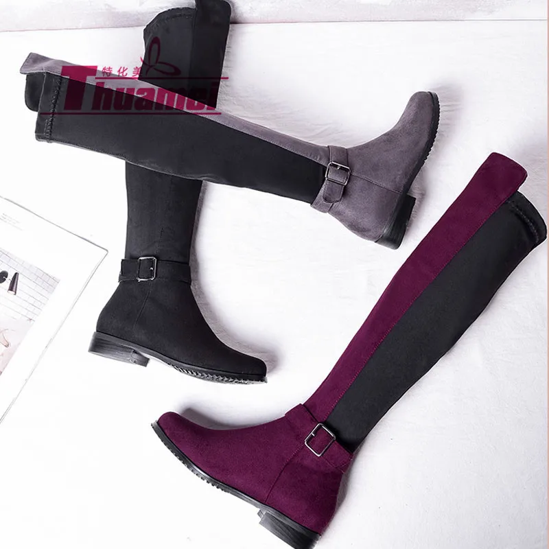 

Platform 2.5cm Low Heels Motorcycle Knee High Women's Fashion Autumn Winter Women Boots Shoes Woman Botas Black #Y0789085F