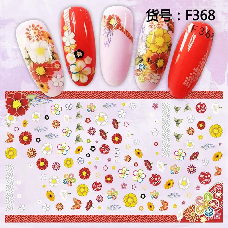 Chinese new year style adhesive nail sticker decals ultra thin 3d nail art decorations stickers manicure nails supplies tool - Цвет: F368