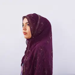 Мода 2019 г. Рамадан фестиваль мусульманский хиджаб женские платок блестит Простой шифон дамы мусульманских хиджаб шарф платок головы