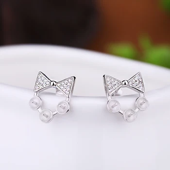 

Cute 925 Sterling Silver Women Stud Earrings Crystal 5mm Pearl or Round Bead Semi Mount Earrings DIY Stone Earrings Setting