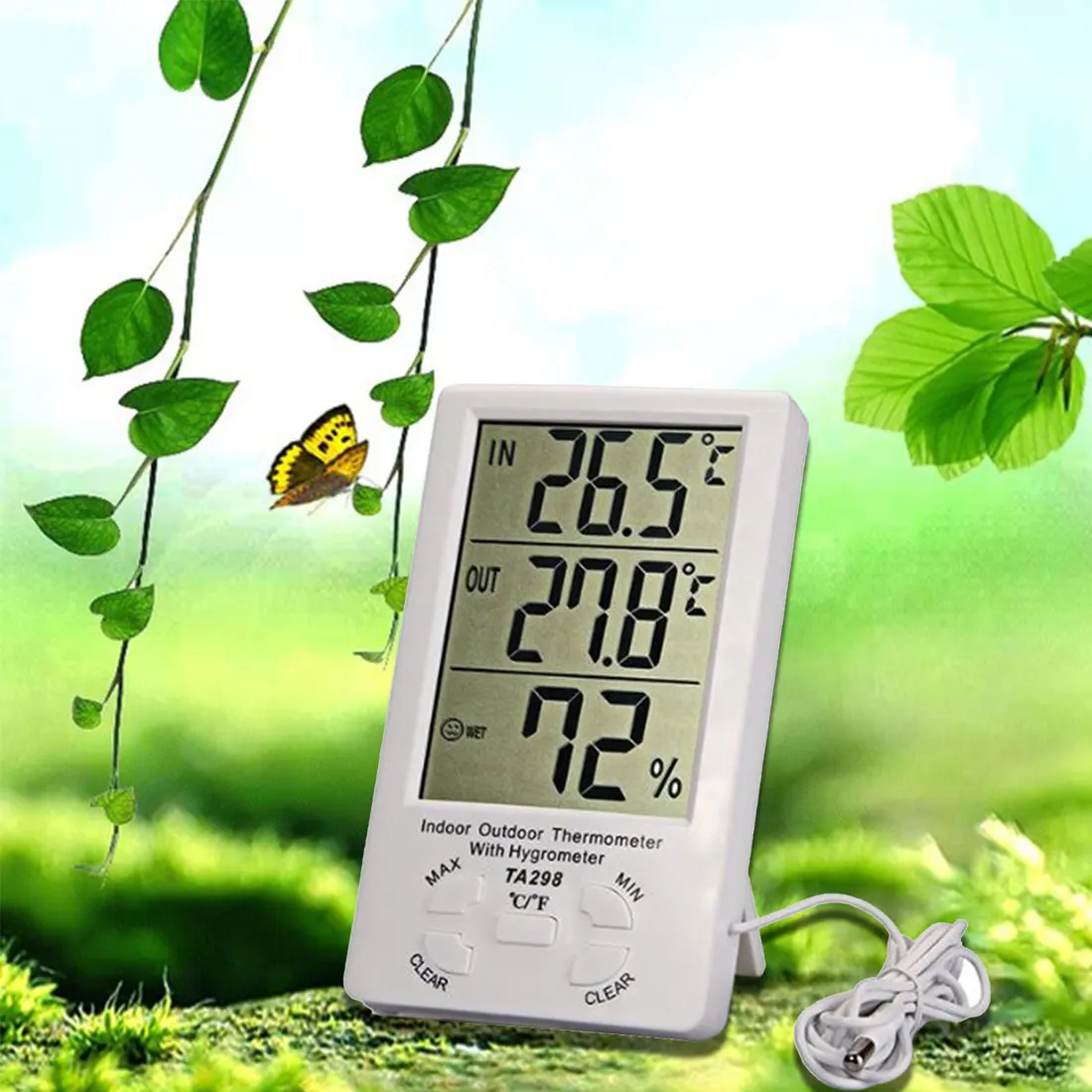 Новый бренд 1 шт. Термометр-Гигрометр Лесоматериалы ЖК-дисплей цифровой гигрометр Влажность термометр Температура метр с часами в/открытый