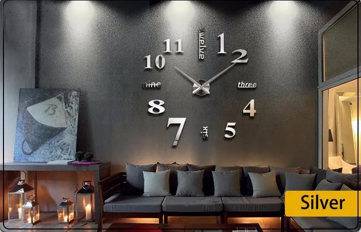Супер большие DIY настенные часы акрил+ EVR+ металлическое зеркало супер большие персонализированные цифровые часы 130 см x 130 см