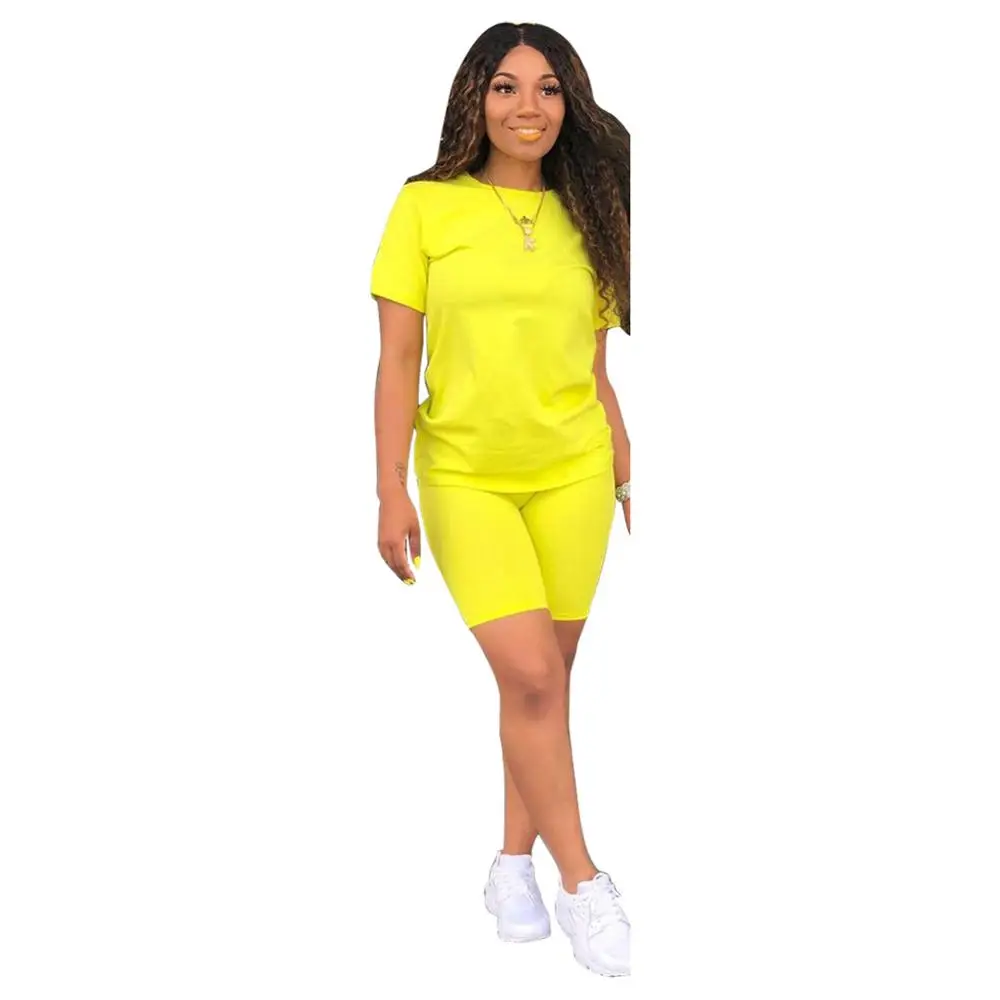 

New Women's 2 Piece Set Solid Casual Short Sleeve T Shirts Top and Knee Length Pants Suit 2 Pieces Outfits Sportwear Tracksuit