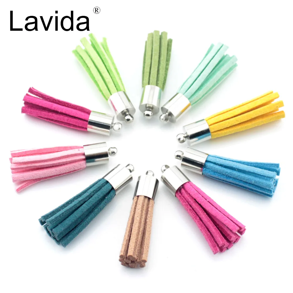 

Lavida 10pcs Gold Silver Suede Tassels with ring clasp DIY for Jewelry Making Accessories Earring Keychain Pendant