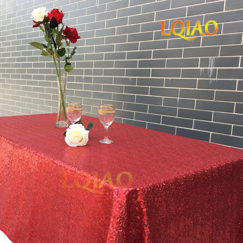 

LQIAO 120cmX400cm Elegant Red Sequin Fabric Tablecloth for Wedding/Party/Christmas/Cake/Home Decor Table Cloth Overlay
