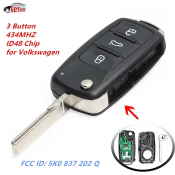 

KEYECU New Smart Remote Key Fob 3 Button 434MHZ ID48 Chip for Volkswagen Beetle Caddy Golf Jetta Tiguan FCC: 5K0 837 202 Q