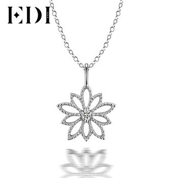 

EDI Solitaire Round Natural Diamond Pendants For Women 18K White Gold Flower Star Wedding Pendant 16' Necklace Chain Jewelry