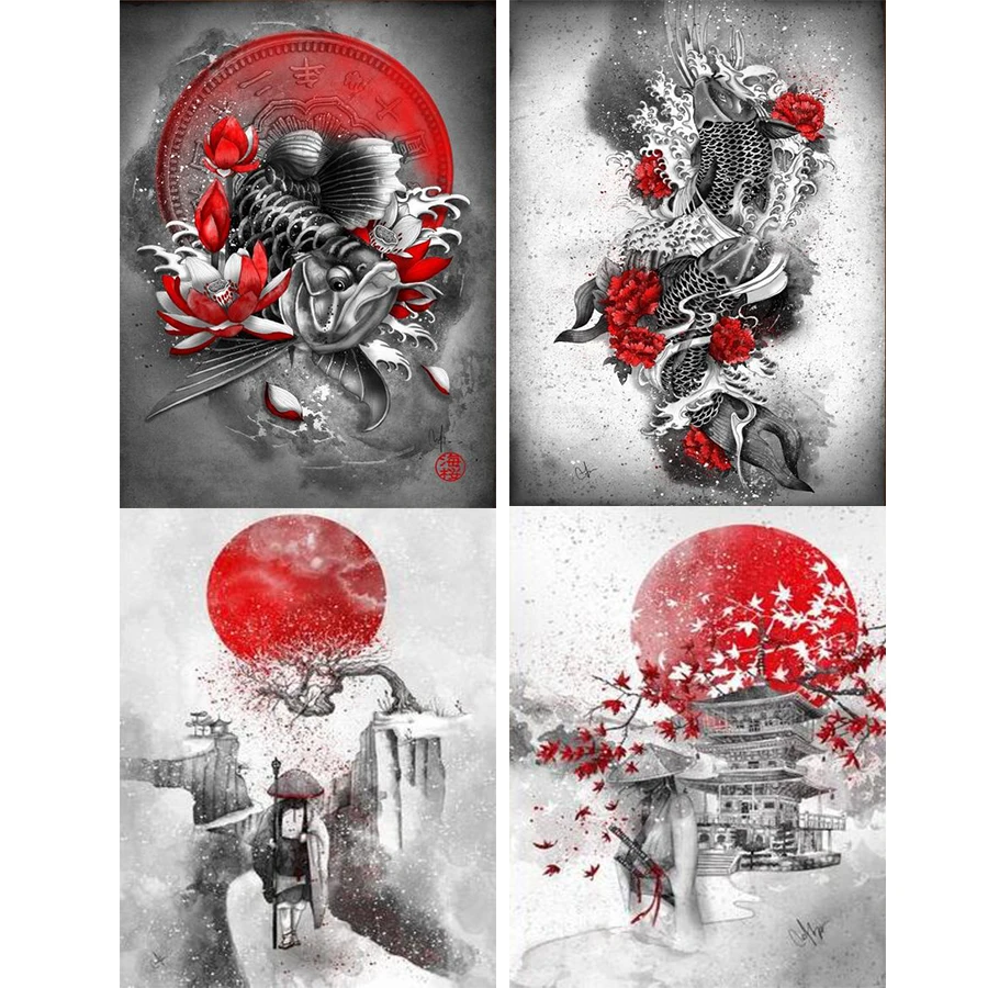 

Full resin D DIY Diamond Painting "Japan Mount Fuji Bushido Samurai"Square round Drill diamond Embroidery Cross Stitch kits