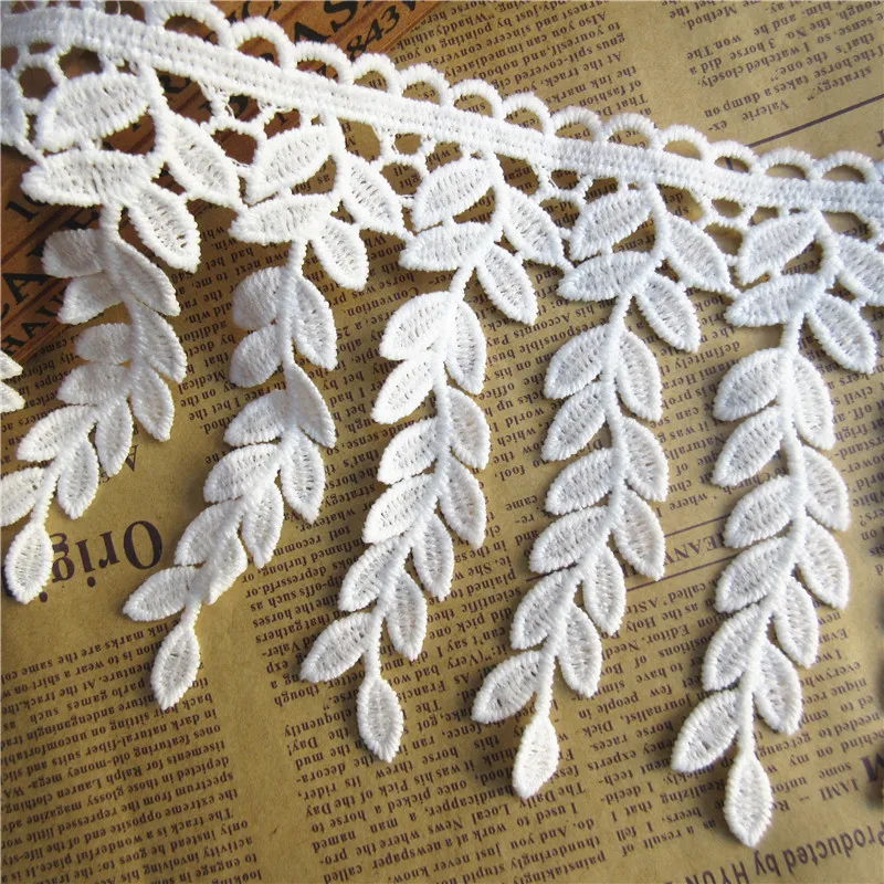 

1 yard 11.5CM White Cotton Leaf Tassel Fringe Embroidered Lace Trim Ribbon Fabric Handmade Sewing Supplies Craft Gift Decorative