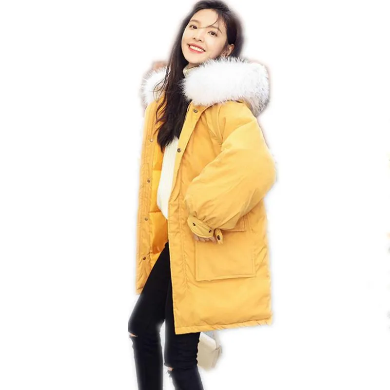 #*Cheap Hooded Large Fur Collar 2018 Winter Women Jacket Loose Down Jacket Thicken Cotton Padded Female Parkas Medium Long Coats CQ2682