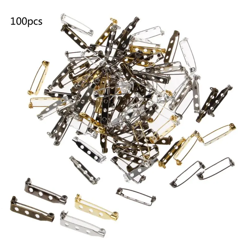 

100Pcs 4 Colors Mixed Bar Pin Back Clasp Brooch Name Badge Craft Jewelry Making Color at Random