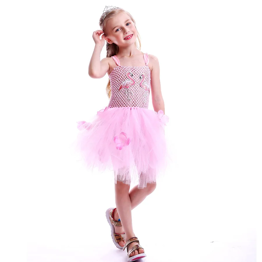 Kids Girls Flamingo Tutu Dress Sleeveless Summer Party Tulle Gown Girl Princess Fancy Fluffy Dress for Birthday Photo Clothing (12)