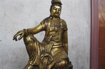 

Tibet Folk Fane Old Bronze Gild Sit freeness Kwan-Yin Bodhisattva Buddha Statue