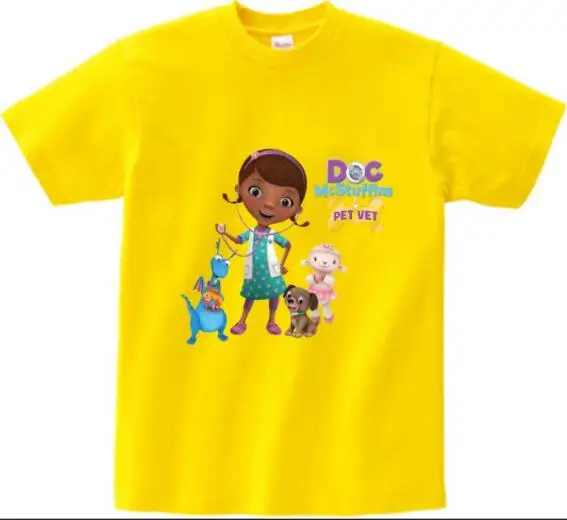 Doc mcstuffins/футболка для девочек 2, 3, 4, 5, 6, 8, 10, 12 лет, Детская летняя футболка, хлопковая Детская футболка с короткими рукавами для маленьких девочек, MJ - Цвет: yellow