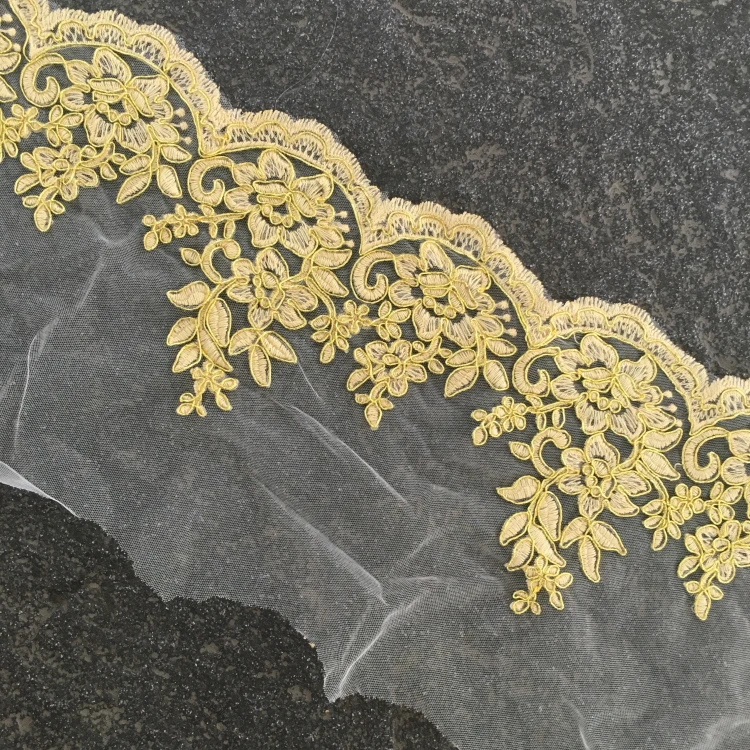 Золото 19 см ширина кружевной отделкой стразы apliques cristales отделка parches шить на