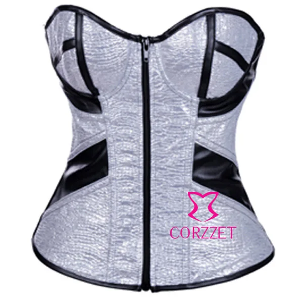 Silver Black Patchwork Clubwear Corselete Corselet Sexy PVC Corset