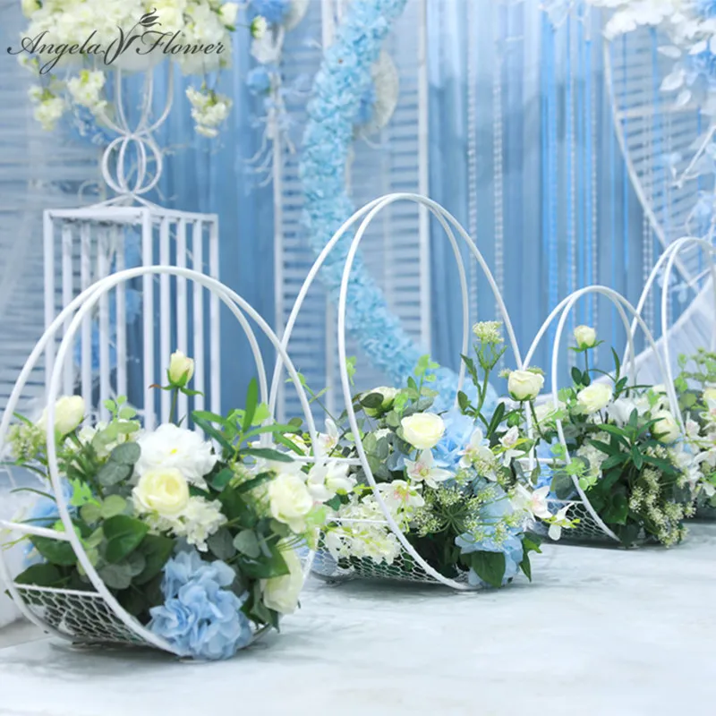 

Custom 60 cm wedding road guide wrought iron arch table flower stand basket floral artificials ornaments creative window decor