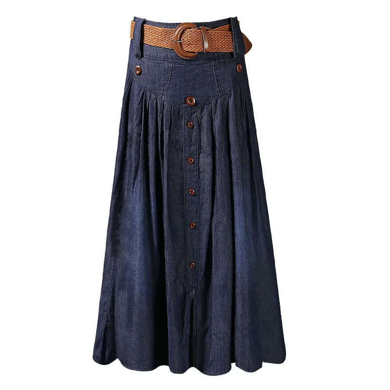 

skirts women girl 2018 summer new style skirt long pleated skirt high waist slit denim skirt