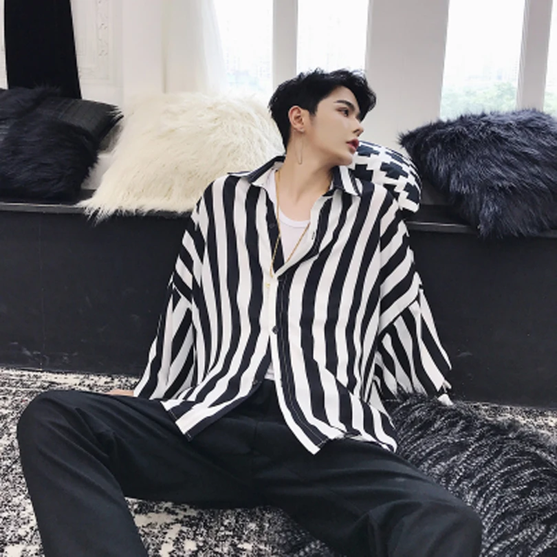 Long Sleeve Shirt Men Black White 