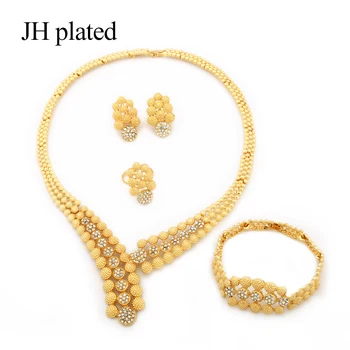 

JHplated African Ethiopia Fashion gold color jewelry women Wedding gift set India Women Gifts Necklace Earring Ring bracelet set
