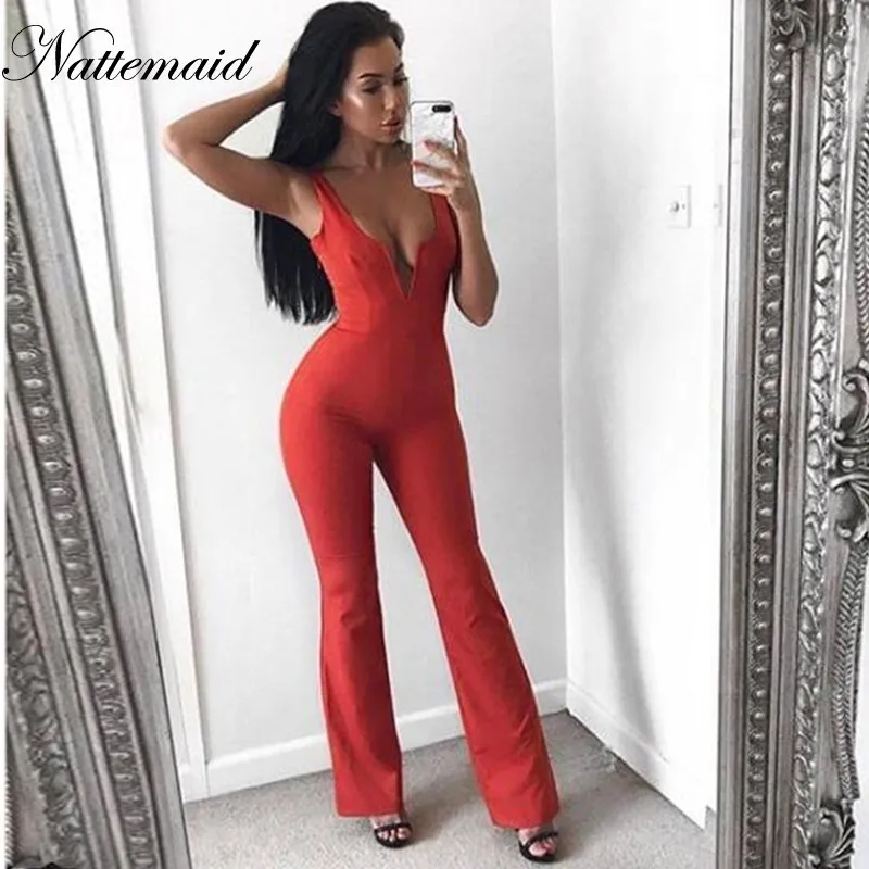 

NATTEMAID 2018 New Women Jumpsuit Sexy Sleeveless Rompers Casual Rompers Womens Jumpsuit Club Macacao Feminino Solid Color