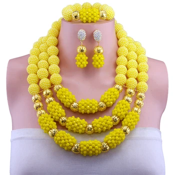 

Yellow African beads jewelry set gold-color ball beads bride jewelry nigerian wedding african beads jewelry Set