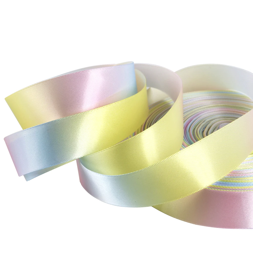 

David accessories Gradient color Rainbow flower satin ribbon tape 50 yards,DIY packing wedding gift wrap,50Yc3351