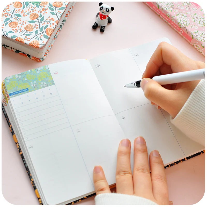 New Arrival Cute Pu Leather Floral Flower Schedule Book Diary Weekly Planner Notebook School Office Supplies Kawaii Stationery