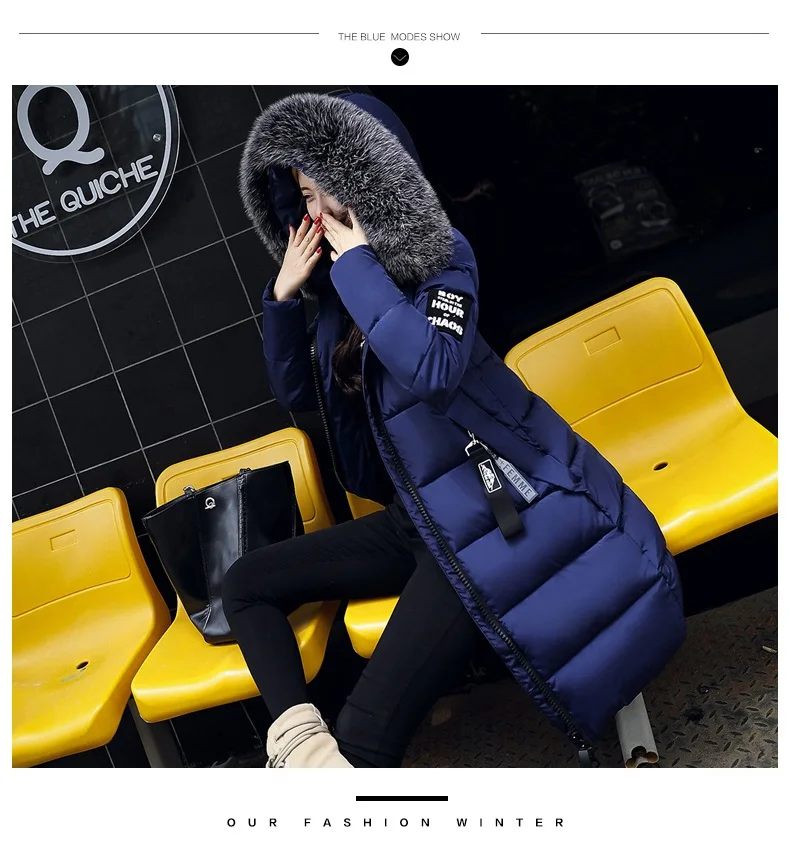 Зимняя куртка Для женщин Мода ватник с капюшоном меховой воротник пальто Длинная ветровка парка стеганая casaco feminino женский пиджак
