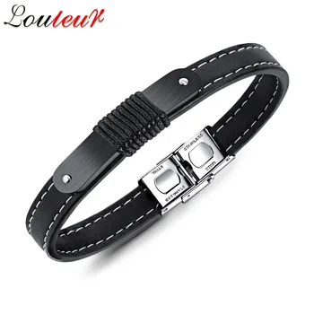 

LOULEUR 2018 New Punk Vintage Mens Leather Bracelet Men Jewelry Fashion Stainless Steel Buckle Bracelets & Bangles Pulsera Homme