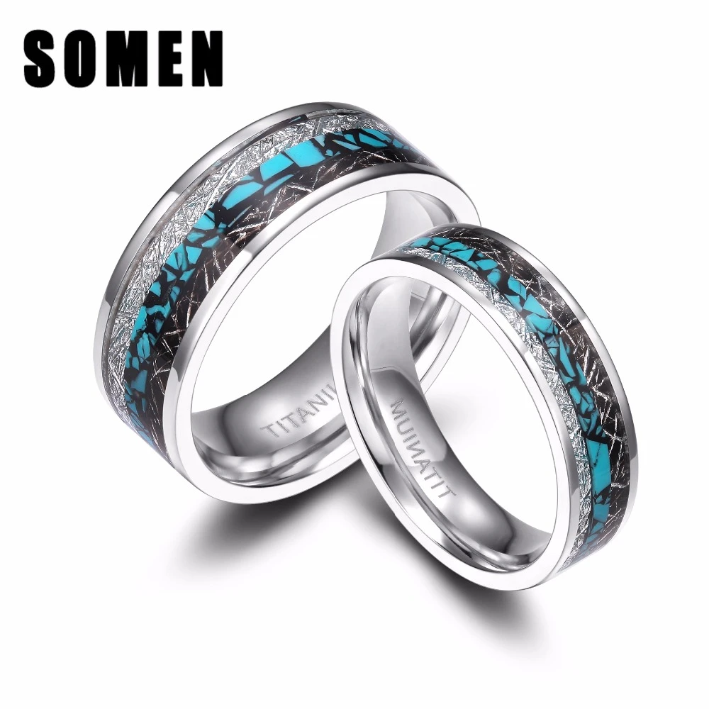 男性と女性のための青い結婚指輪 1ピース 6mmと8mm 黒い糸がちりばめられたチタンリング カップルジュエリー 快適なフィット感 Titanium Ring Rings For Womenring For Aliexpress