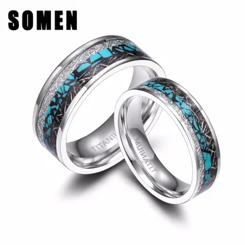 

1Pcs 6mm 8mm Blue Ring Men Wedding Band Black Thread Inlay Titanium Rings For Women Couple Jewelry Comfort Fit