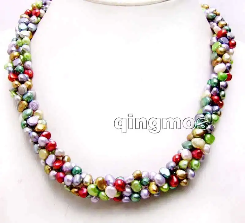 

2 strands 6mm Natural Multicolor Baroque pearl 40" necklace combination 18''set-nec6243 Wholesale/retail Free shipping