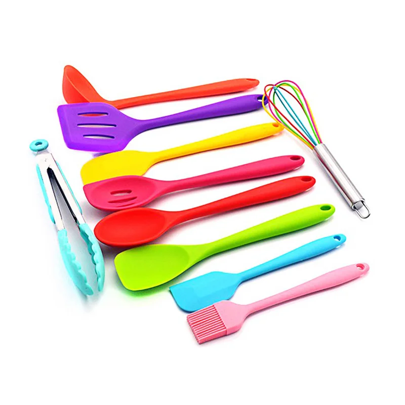 

10Pcs/set Kitchenware Silicone Kitchen Utensils Set Heat Resistant Non-Stick Spatula Spoon Tongs Soup Cookware Cooking Tools
