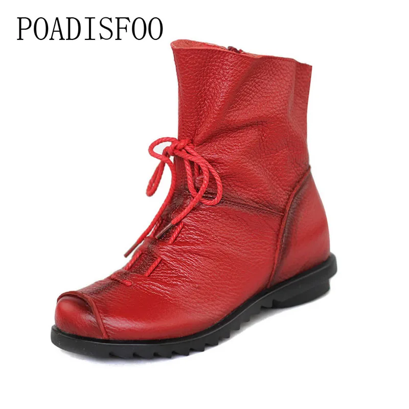 

POADISFOO Shoe Martin Boots Genuine Leather Ankle Shoes Vintage Casual Shoes Design Retro Handmade Women Boots Lady.ZXW-1806