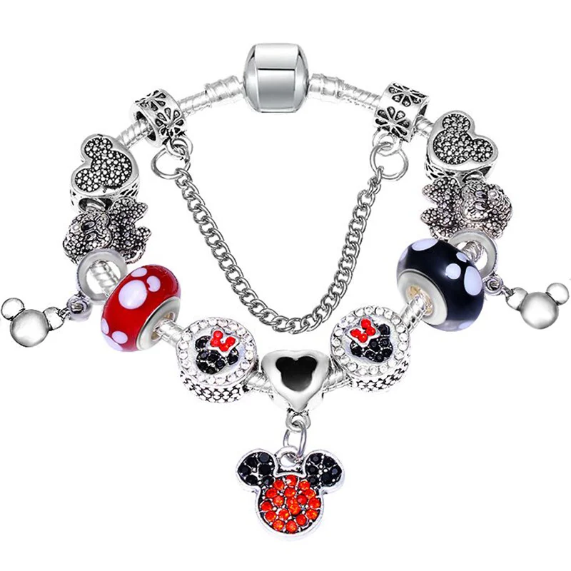 

BAOPON Dropshipping Catoon Style Mickey Pendant Charm Bracelet With Murano Glass Beads Pandora Bracelets for Child DIY Gift