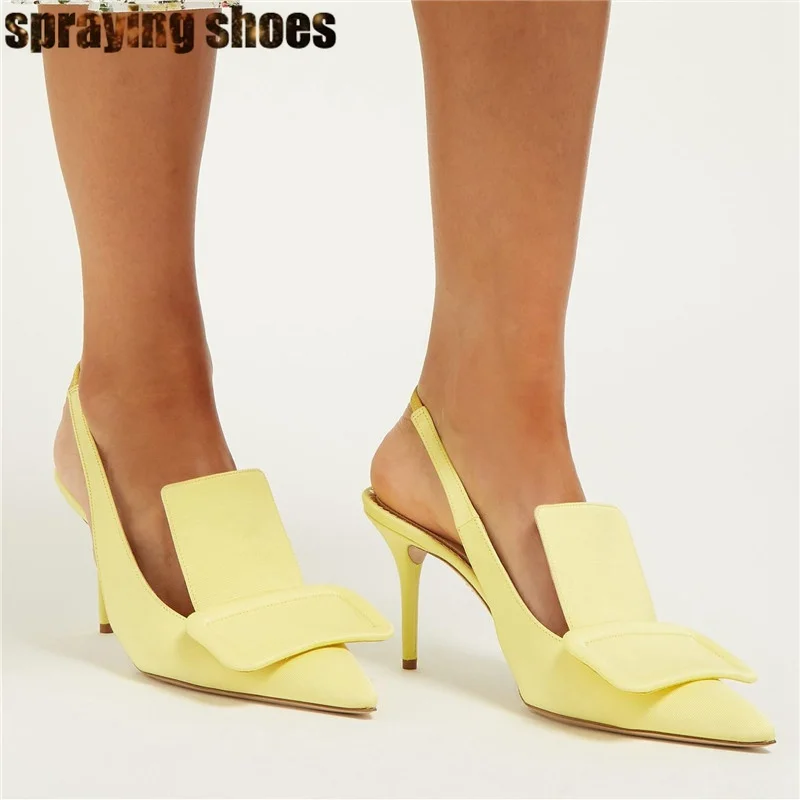 Модные женские фиолетовые/желтые/черные туфли-лодочки на высоком каблуке Босоножки слингбэк с квадратной пряжкой модная дизайнерская обувь женские туфли на шпильке