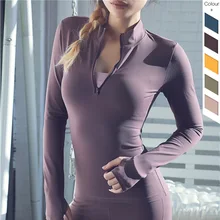 Половина молнии Йога Рубашка Дамы бег куртка с длинным рукавом дышащая быстросохнущая облегающая одежда для фитнеса Тренажерный зал Бег Толстовка