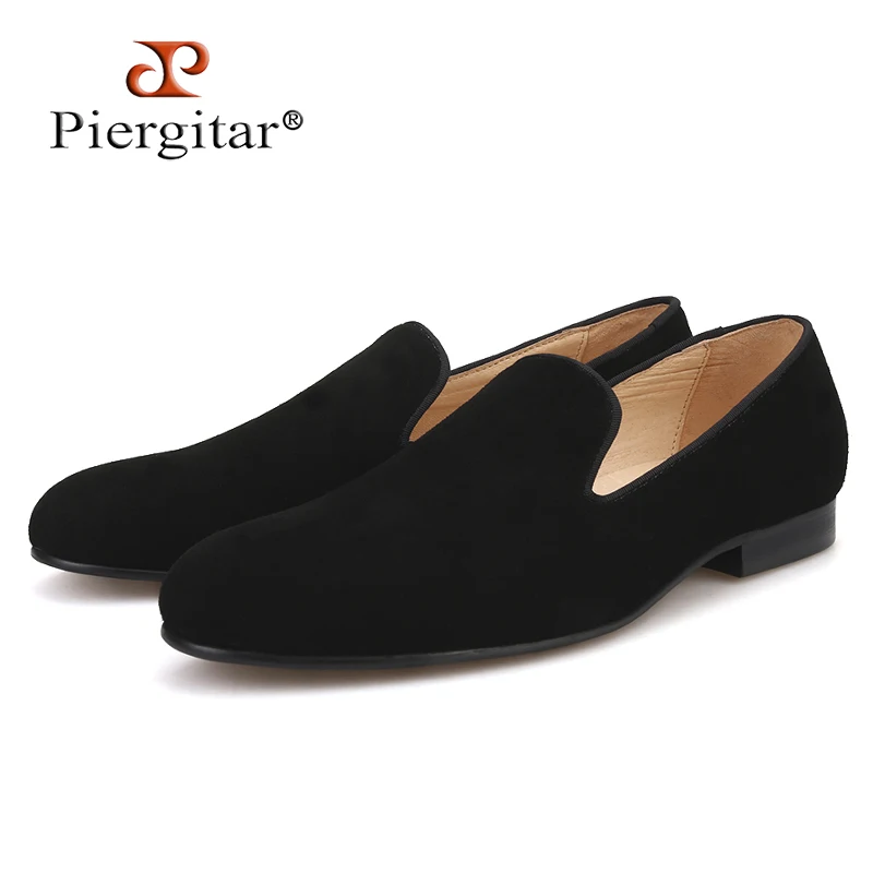 Piergitar 2019 New Handmade Black colors men suede shoes British classic style smoking slippers leather insole men's loafers | Обувь