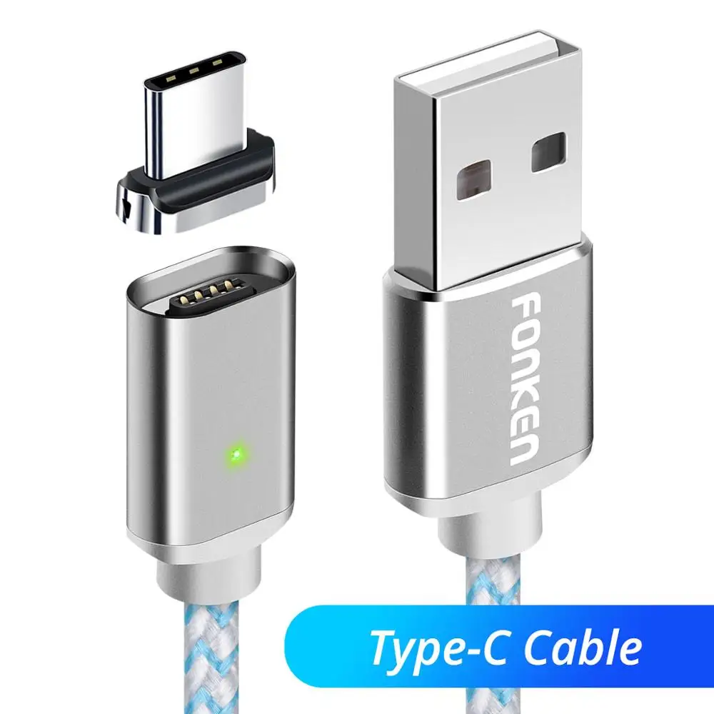 Магнитный кабель FONKEN Micro usb type C, магнитный usb-кабель для телефона, быстрое зарядное устройство 3A, шнур для быстрой зарядки для мобильных телефонов Android - Цвет: White Type C Cable