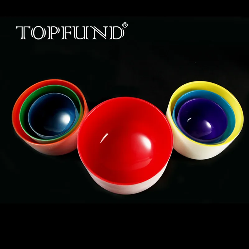 

TOPFUND Chakra Tuned Set of 7 Colored Frosted Quartz Crystal Singing Bowls 8"-14"