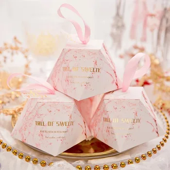 

50pcs New Diamond shape Marble floral Flamingos Unicorn Candy Box Wedding Favors And Gifts Party Supplies giveaways Gift Box