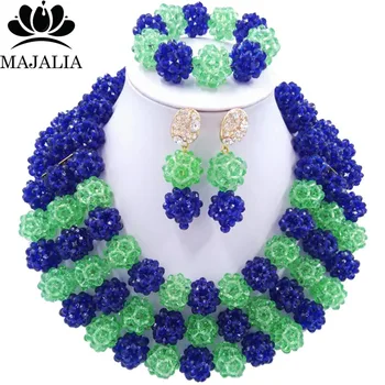 

Trendy Nigeria Wedding Royal Blue african beads jewelry set crystal necklace bracelet earrings Free shipping Majalia-020