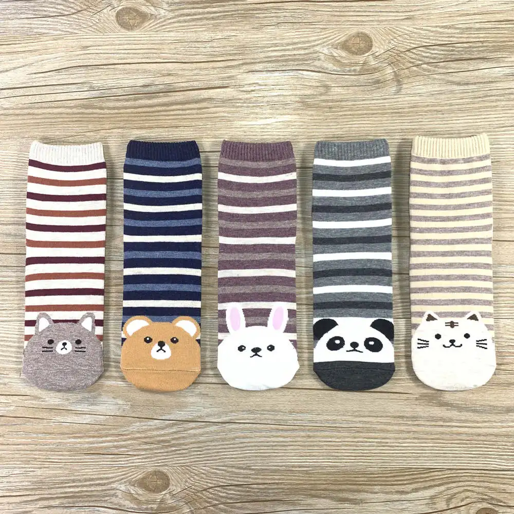 Женские носки; модные носки из чесаного хлопка с рисунком; забавные носки с изображением котенка и щенка - Цвет: 5 pairs of socks